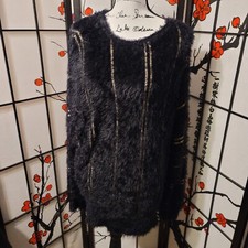 BLACK RIVAT WARM GORGEOUS LADIES L-XL FUZZY KNIT W/GOLD SHINY LUREX STRIPPING