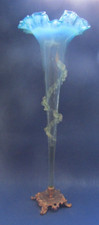 uranium glass cone vase pewter foot single horn spur vase Rancoulor