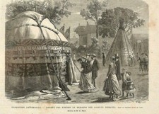 PARIS UNIVERSAL EXHIBITION / KYRGYZ YURT & IAKUT / ENGRAVING 1867