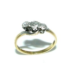 Femmes 18Carat Or & Platine Diamant Antique Tortillon Trilogy Bague Taille N 1/2