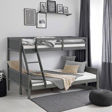 Lit superposé mezzanine 90x200 140x200 gris pin massif avec matelas Homestyle4u