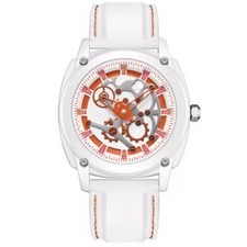 ⚪? Montre Homme Squelette – Élégance Blanche & Orange Moderne