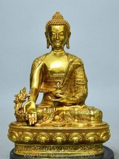 12" Bouddha Médicinal en Or-Fait à Menla, Sculpture en Bronze Doré