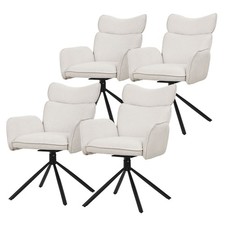Lot de 4 chaises pivotantes à 360° fauteuil tissu beige + accoudoirs pieds métal