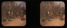 AUTOCHROME Stereo Lot x4 (4.5x10.7) France, hunting, horses and dogs