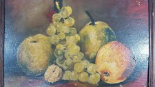 B.Heubert Still Life Fruit 19th Century Oil on Wood Painting Play Light Composition