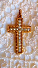 Ancien pendentif plaqué Murat croix perles fines