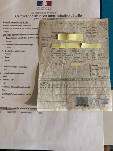 Vends carte grise renault gt - renault, 5