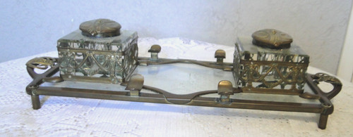Encrier bureau double ancien