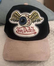 Von Dutch Snapback Hat Black And Mauve With Embroidered Patch Sewn On