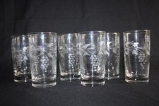 6 antique engraved glass cups, cluster of reason, Art Deco, height 11.5 cm
