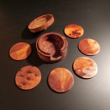 Set of 6 Coasters Bocks Wood Mahogany Handmade Vintage Art Deco Table N4277