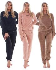 Ladies Fleece Pyjama Set Soft Warm Crew Neck Top Pants Loungewear Nightwear