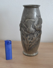 Beau vase en étain XIXe motif Chardon lorrain signé RISPAL (1871-1909)