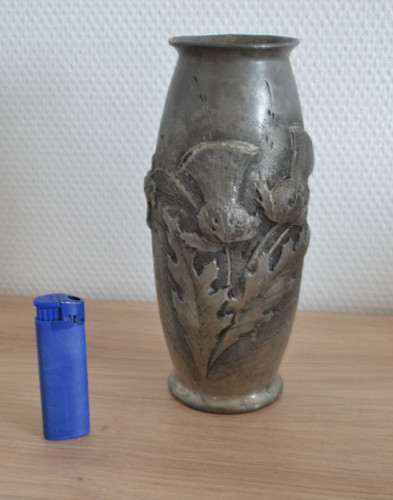 Beau vase étain xixe motif - en,