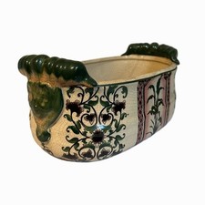 Vintage French Country Jardiniere Pottery Planter in Green & Plum Botanicals
