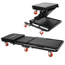 AREBOS 2 en 1 Chariot de Visite Mécanicien Chariot d’Atelier 150 kg Noir 6 Roues