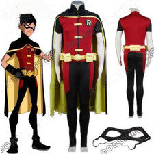 Adult Young Justice Robin Costume Uniform Black Cloak Jumpsuit Cosplay Cape“”