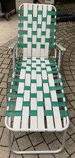  Vintage Folding Aluminum Chaise Lounge Lawn Pool Reclining Green White MCM