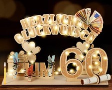 Original Wooden 60th Birthday Gift with LED String Light Ca...