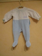 pyjama éponge Bébé  blanc et bleu ciel  3 mois Layette PETIT BATEAU