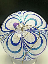 Stunning imposing glass paste Christmas ball, blue, white and silver.