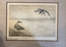 Original Leon Danchin Signed ETCHING Art Prints  DUCKS LANDING & IN FLIGHT