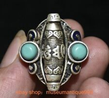 1.4" Old China Chinese Silver inlay gem Phurba Dagger Holder jewelry Ring