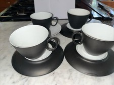 4 x ROSENTHAL Raymond Loewy Continental China Rhythm Charcoal Cups & Saucers MCM