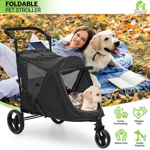Folding wheel dog stroller - folding,