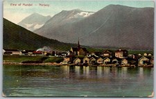 Mandal Norway c1910 Postcard Waterfront Town Mountains