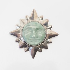 Bijoux D Amour JBNI sterling silver and jadeite sun face star pin or pendant