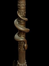 ANTIQUE ART NOUVEAU JEWELED GLASS ARTS CRAFTS FIGURAL BRONZE SNAKE PANTHER LAMP