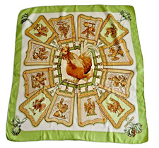 CARRE HERMES   ,Decor de coqs