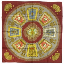 HERMES Carre 90 Poste et Cavalerie saber bag Scarf silk Red Multicolor Women