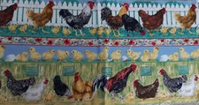 COUPON TISSU PATCHWORK  POULE COQ POUSSINS