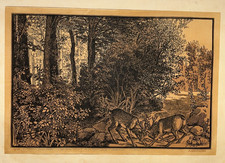 Jacques Beltrand Combat Deer Wood Engraving 1930