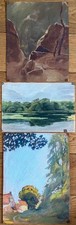Paintings lot of 3 drawings by Ed. Panetier (1884-1965) pond Ville d'Avray