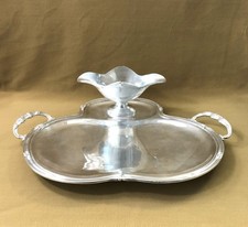 Silver Metal Meat/Fish Serving Dish with Removable Sauce Bowl Tray