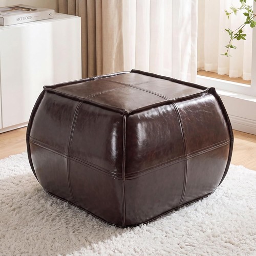 Square leather pouf - pu,