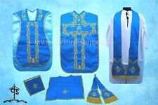 Chasuble Romaine Fiddleback En Broderie Bleue Marian Et Ensemble De Messe
