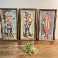 Goji Harlequin Big Eye Children Framed Prints MCM Set of 3 Vintage