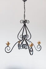Ancien Lustre en Fer Forgé 4 Branches Ampoules Plafonnier Suspension Vintage