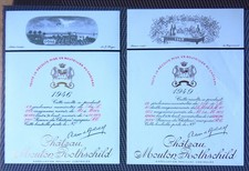 2 wine labels Mouton Rotschild 1946 and 1949 75 cl Bordeaux Pauillac
