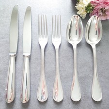 Christofle Perles 6pcs Silverplate Flatware Table Knife Fork Spoon Excellent