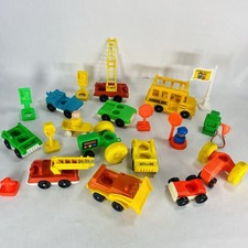 Lot of Vintage Fisher Price Little People Vehicles Taxi Firet Truck Bulldozer