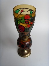 Antique Vintage Art Nouveau Tiffany Jugendstil Glass Mosaic Oil Lamp