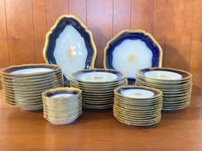 Limoges Wm. Guérin & Co. Dinner Service for 12, 62 Pcs, Cobalt Blue, Gold gilt
