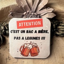 Magnet - attention "bac à bière, pas à légume"- fait main - humour - sublimation