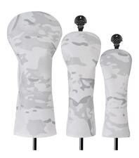 NEW 3 Piece Golf Head Cover Set, White Camouflage 